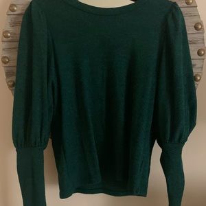 Zara emerald green sweater with puffy shoulders